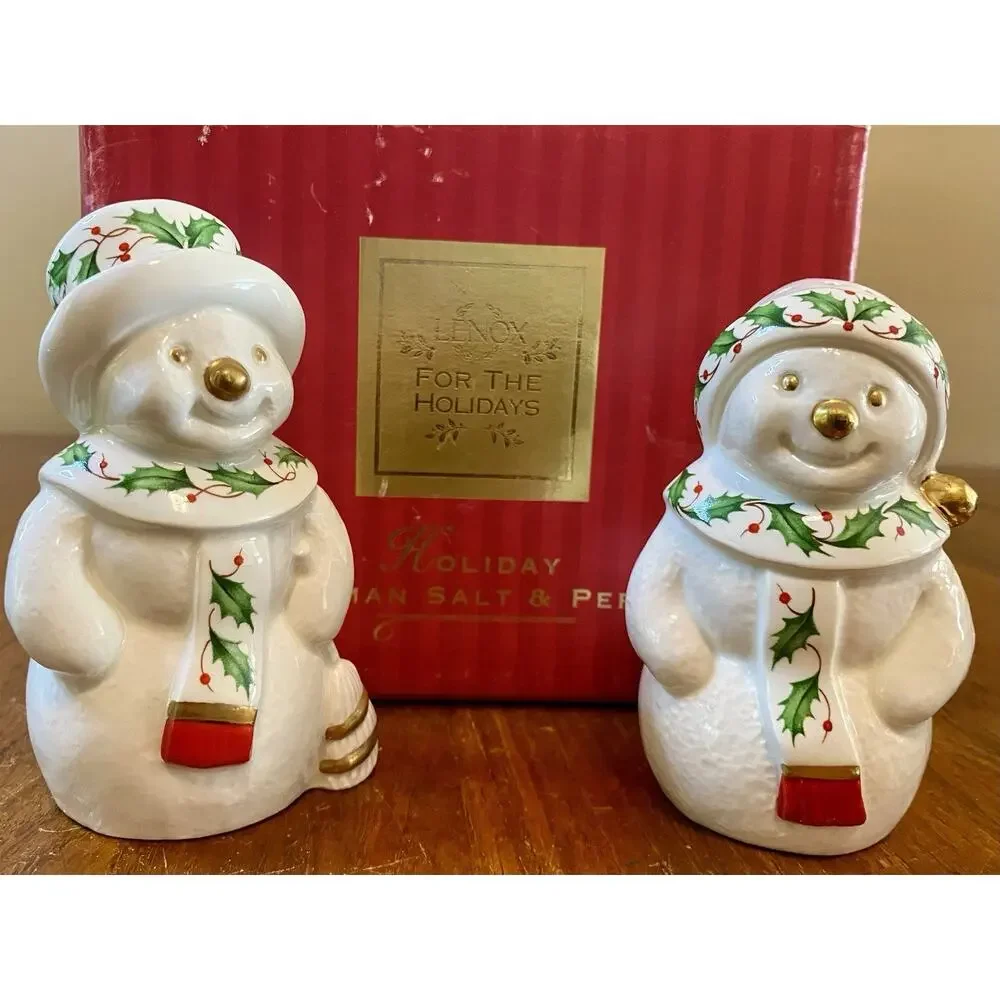 Vintage Lenox Snowman Salt And Pepper Shakers 1998 Christmas In Box Holiday.